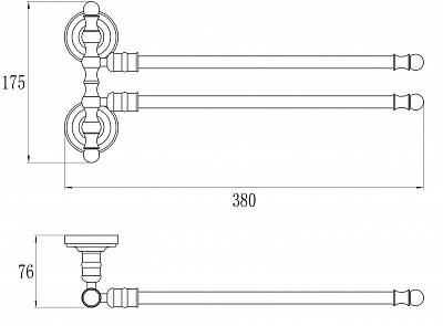 Полотенцедержатель поворотный 2-ной (БРОНЗА) GANZER  (10/1шт) 31012-D 