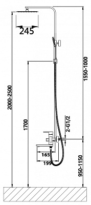 Душевая система из нержавеющей стали (ЧЕРНЫЙ)  HANSEN 33028-C (5/1шт)