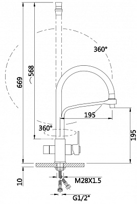 15075-C Смес. для кухни с гиб шланг и под филт (ХРОМ+ЧЕРНЫЙ) HANSEN (10/1шт)