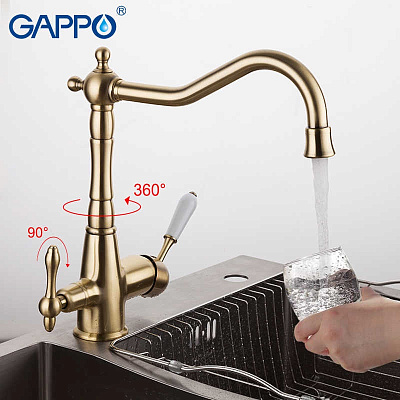 Смеситель для кухни со встроенным фильтром (краном) под питьевую воду Gappo G4391-4