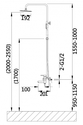 Душевая система из нержавеющей стали (ЧЕРНЫЙ)  HANSEN 33032-C  (5/1шт)