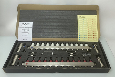 Коллекторная группа ZOLL с расходомерами с кранами нержавейка  1" х 12 ход (2/1шт) Т