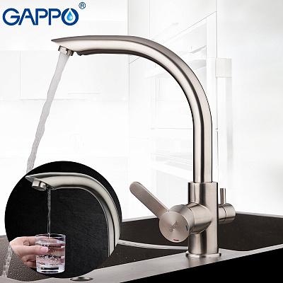 Смеситель для кухни со встроенным фильтром (краном) под питьевую воду Gappo G4399