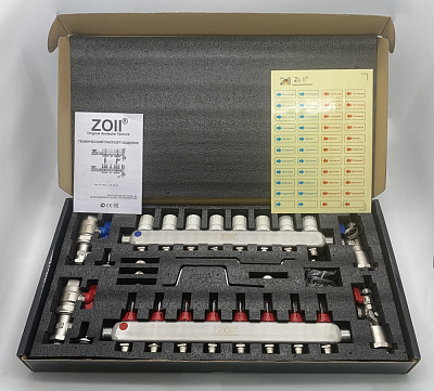 Коллекторная группа ZOLL с расходомерами с кранами нержавейка  1" х 8 ход (3/1шт) Т